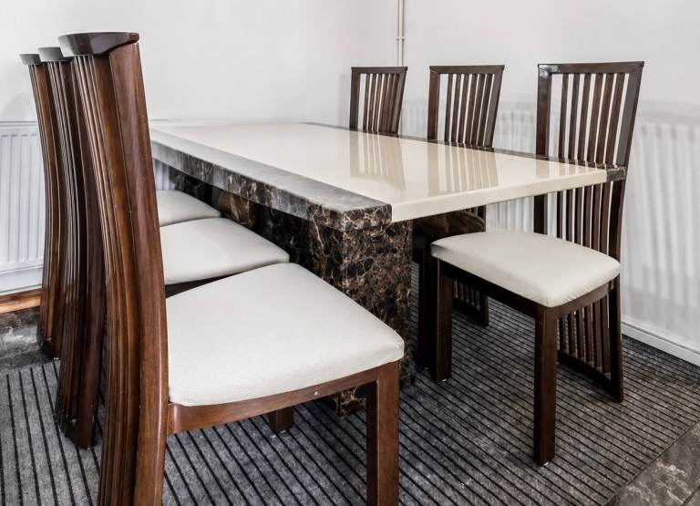 Cream & Marble Effect Dining Table with Six Chairs