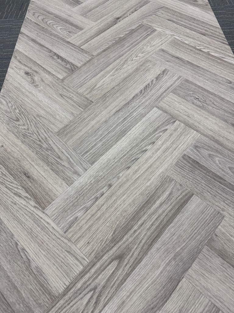 Felt backed herringbone vinyl cushion flooring 