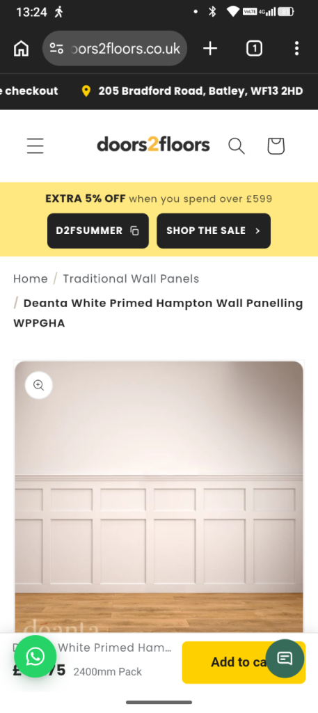Deanta White Primed Hampton Wall Panelling - 2400mm Pack