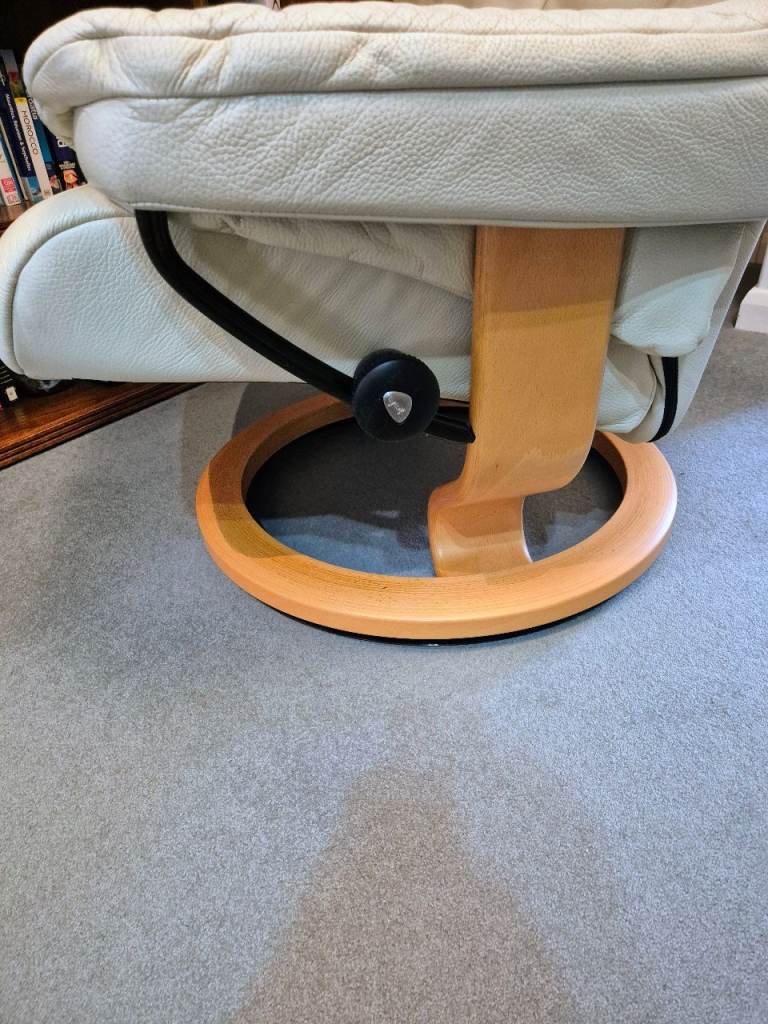 Stressless Mayfair leather swivel recliner chair (Large) with footstool.