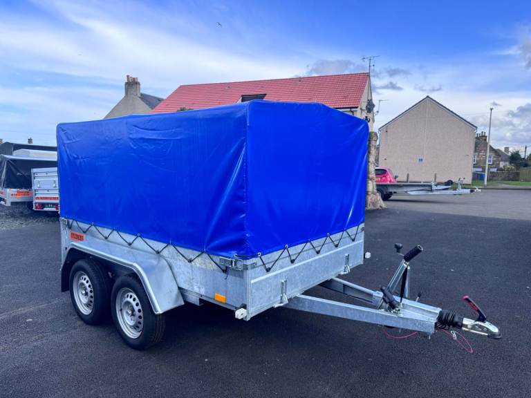 BRAND NEW 8,4FT X 5FT TWIN AXLE MASTER TRAILER WITH FRAME AND COVER 1300KG BRAKED