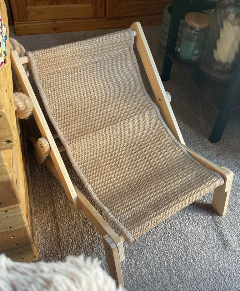 Cat Wooden Deckchair Sisal Bed Adjustable Back