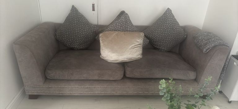 Grey Velvet Two-Seater Sofa with Stud Detail