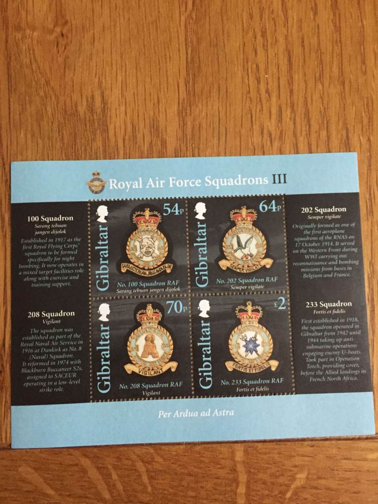 Gibraltar mint stamp sheets - RAF Squadrons (3rd Series) 2014 SG MS1610 - never hinged, immaculate