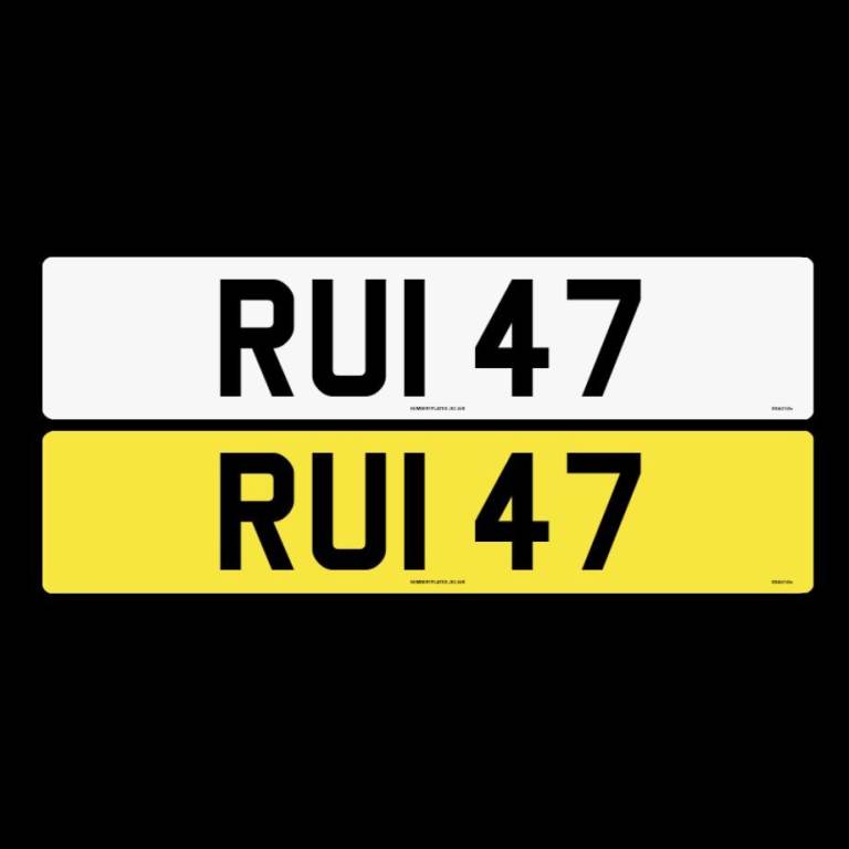 RUI 47 Number Plate, 2 Digit NI Reg, Dateless Northern Irish, NI Number Plate, NI Registration plate