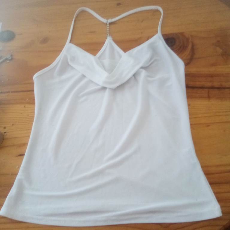 Brand new cowl neck white vest silky material diamante on back size 10      +£postage can post out 