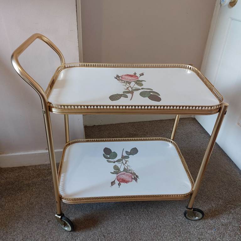Vintage 1960's Gold Metal Drinks Trolley 