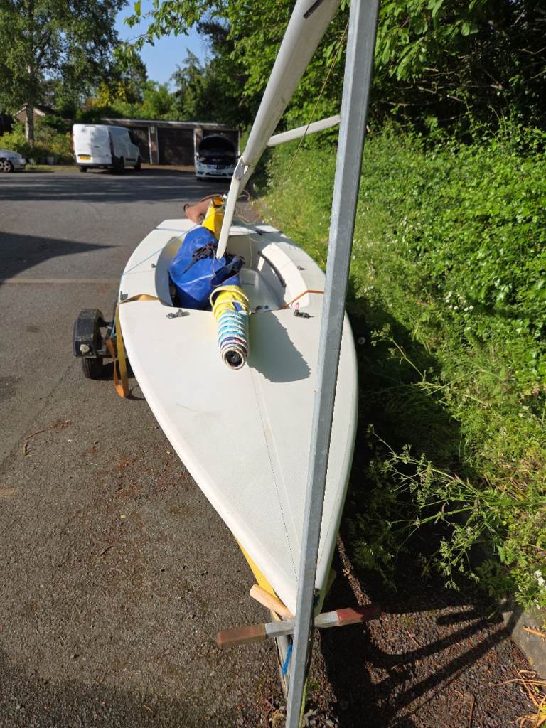 White Laser Sailing Dinghy with Launch, Hull is yellow Trolley - Good Condition