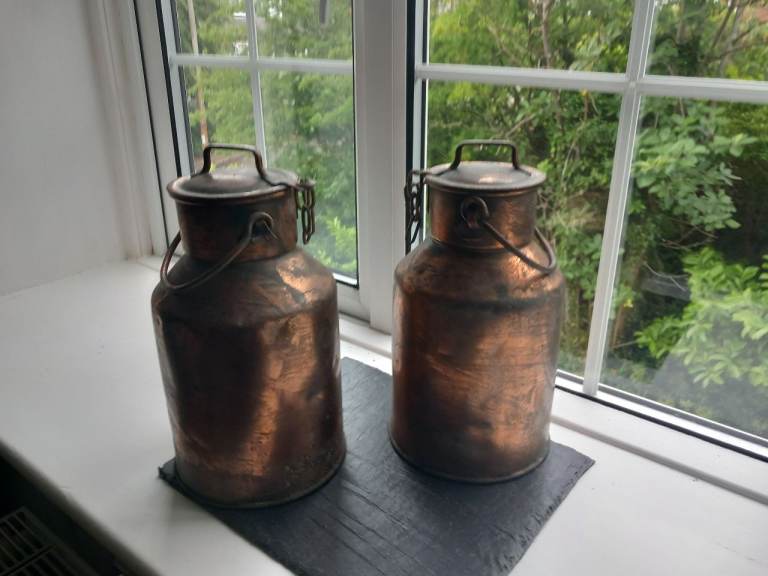 Pair of Copper Milk Churn Style Decorative Ornaments