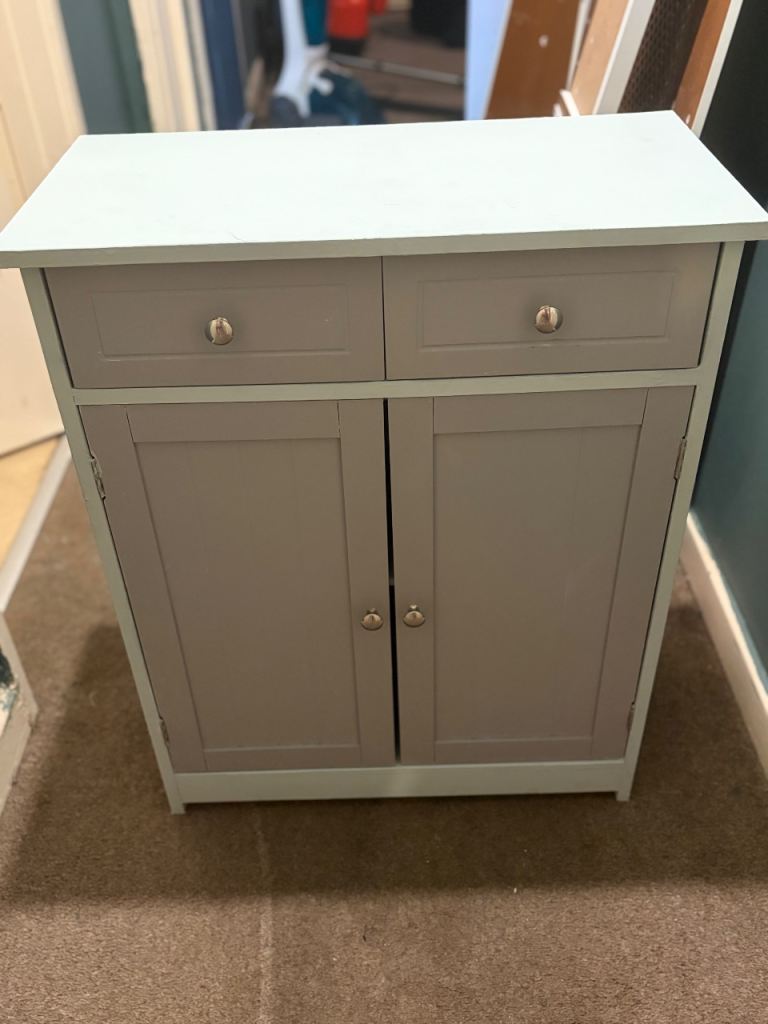 Light Blue/Green Wooden Bathroom Cabinet with Drawers and Shelves