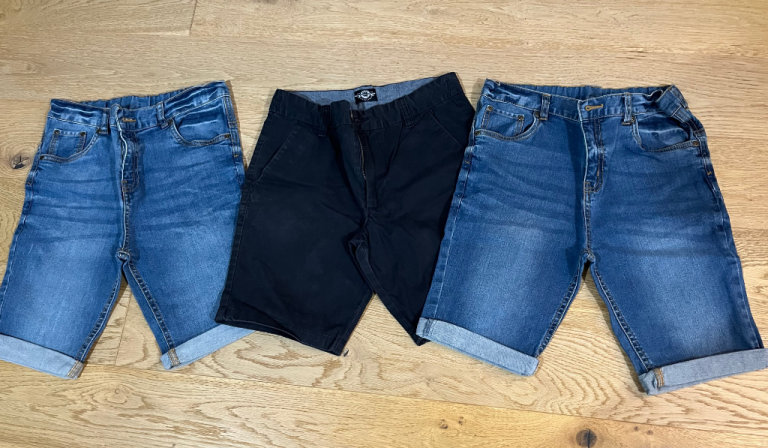 Age 12 clothes bundle - two pairs denim shorts and one pair smart chino shorts