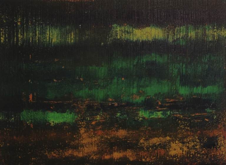 Original Abstract "Nocturne" - 16x12” Textured Teal & Gold Canvas