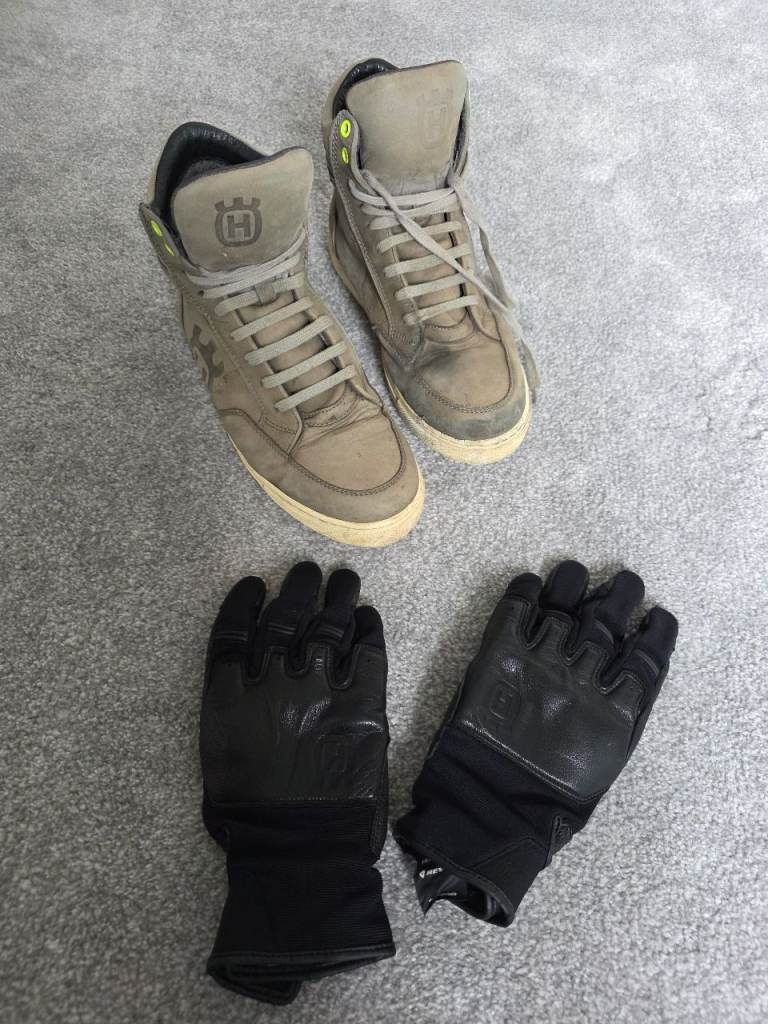 Husqvarna motorbike motorcycle gloves and trainers by Rev'it