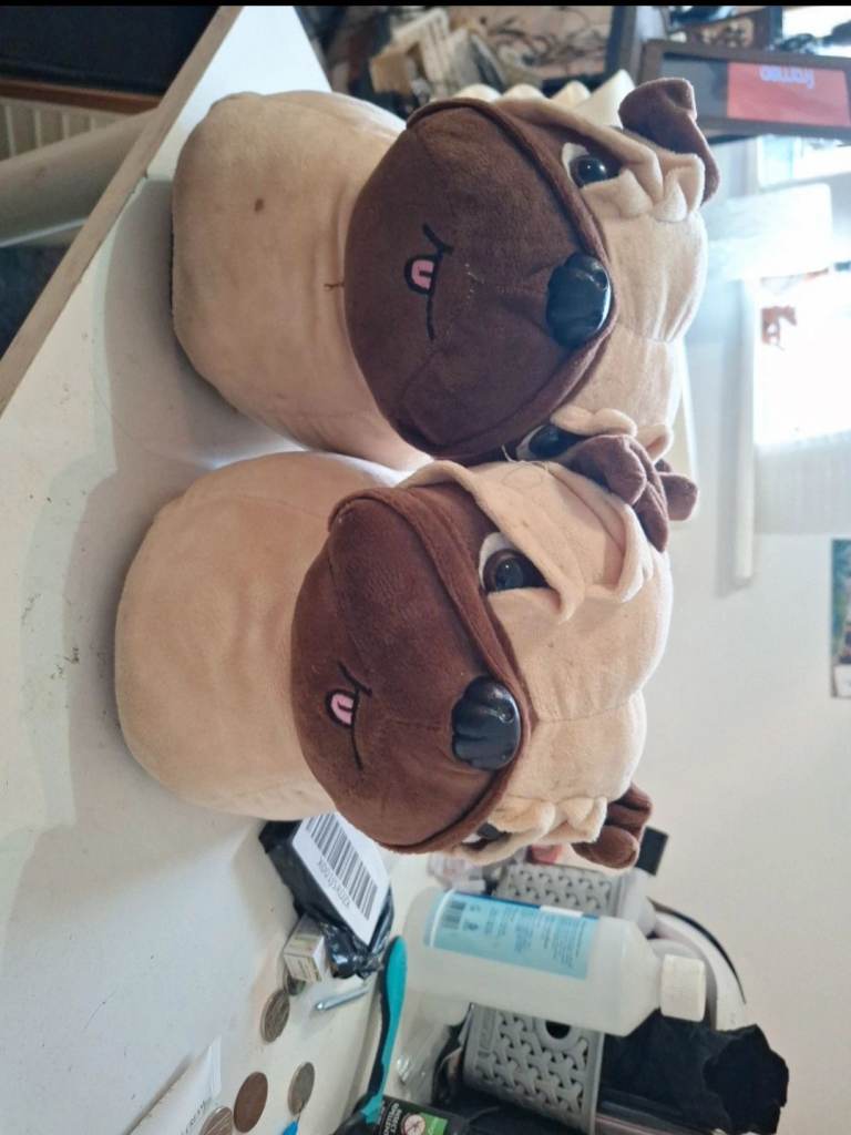 Pair of Cute Pug Dog Plush Slippers – Good Condition