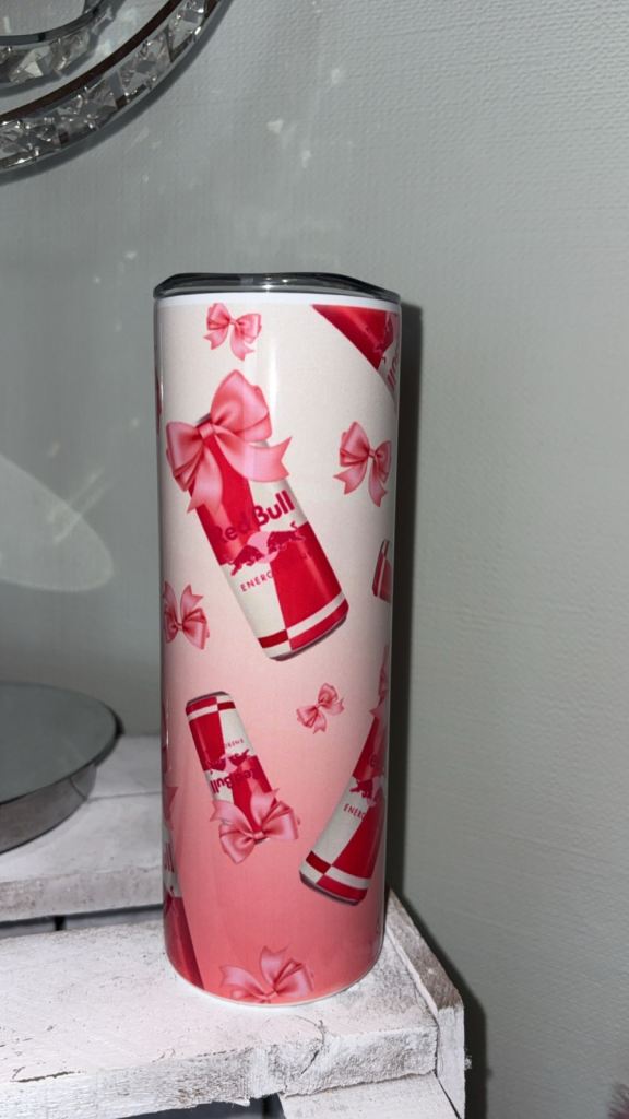 Red Bull Themed Tumbler – Pink and White, As Good As New