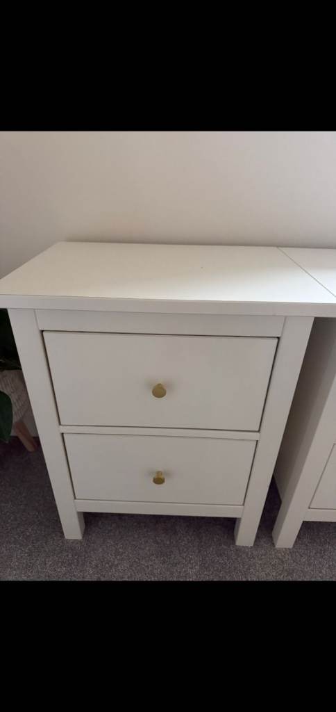 IKEA White Wooden Bedside Table with Two Drawers x2