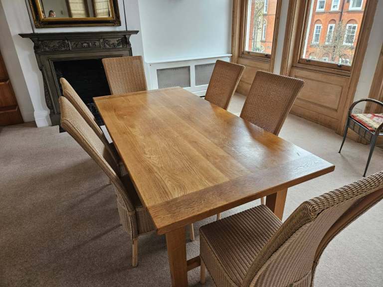 image for Oak wood dining table + 6 cane dining romm chairs