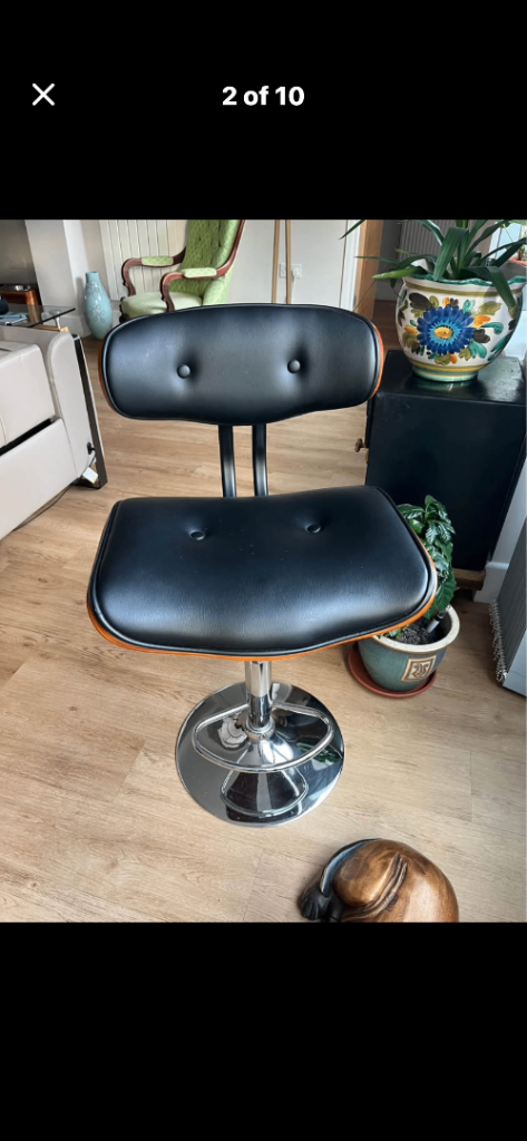 Stunning Vintage Black leather Hydraulic stool 