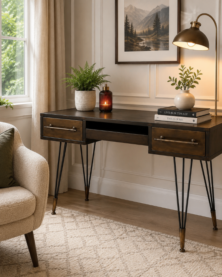 Industrial Style Metal Desk with Drawers – Fair Condition