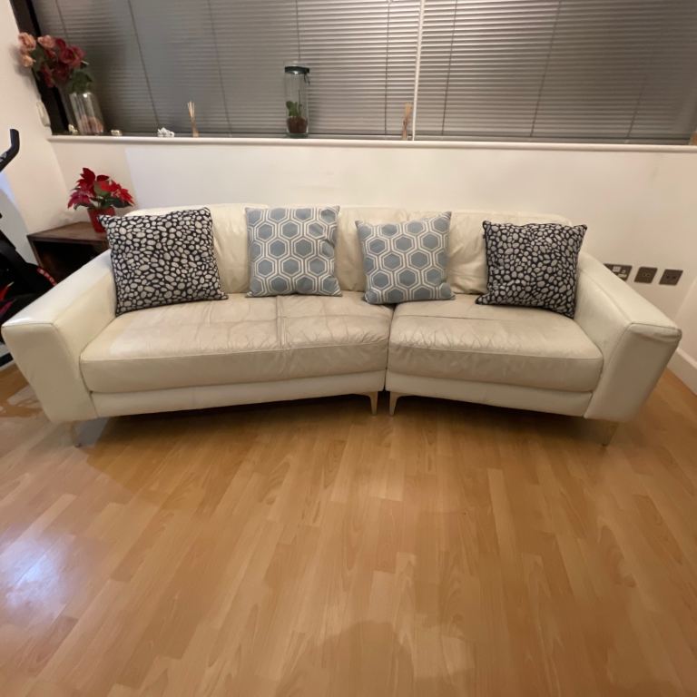 FREE DELIVERY White Leather sofa 4 seater, in good condition.