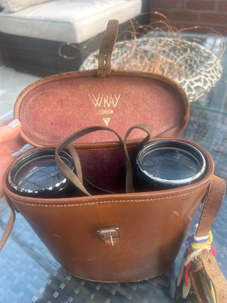 WRAY London Binoculars in Leather Case with Original Racing Tags