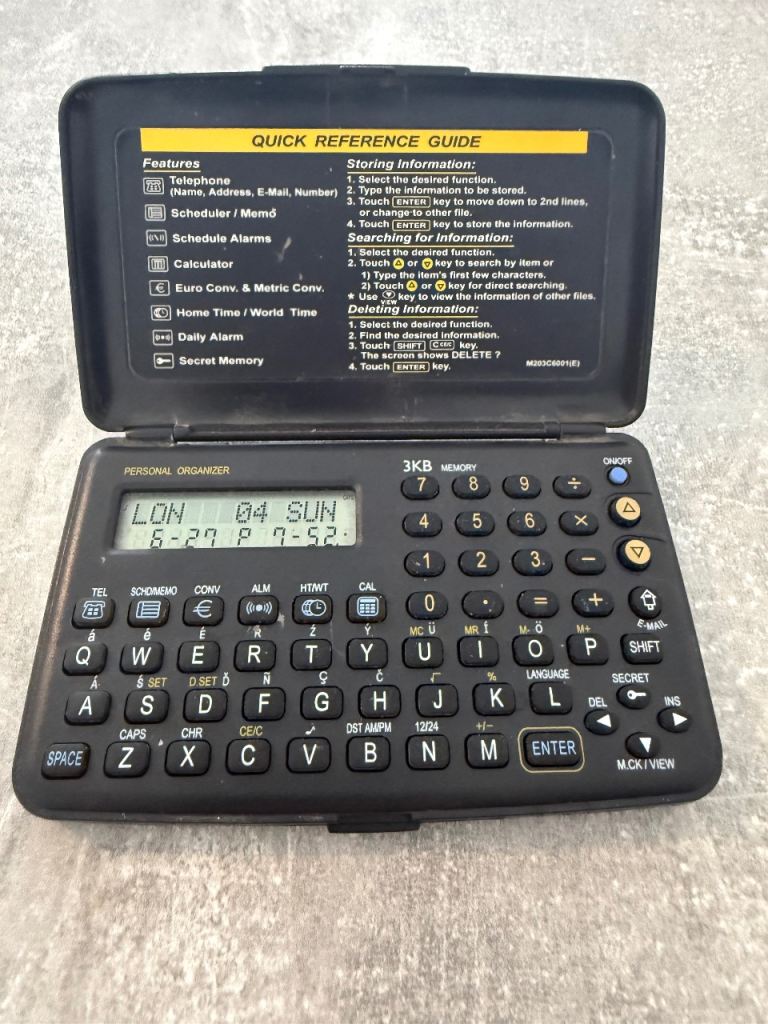 Vintage Personal Organiser PDA - Black, Good Condition