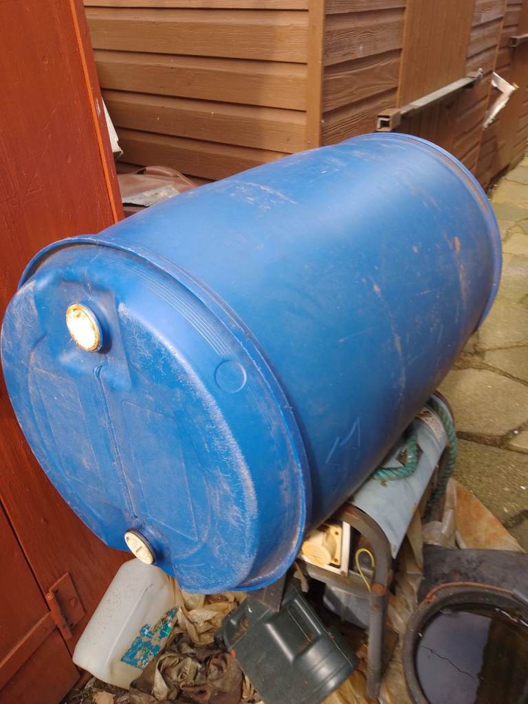 Large Blue Plastic Storage Drum – Fair Condition