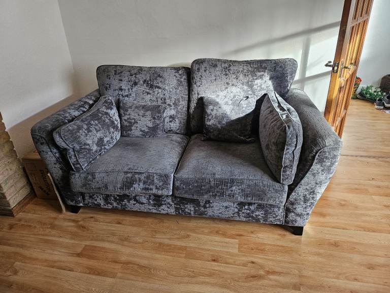 Grey crushed velvet sofa 