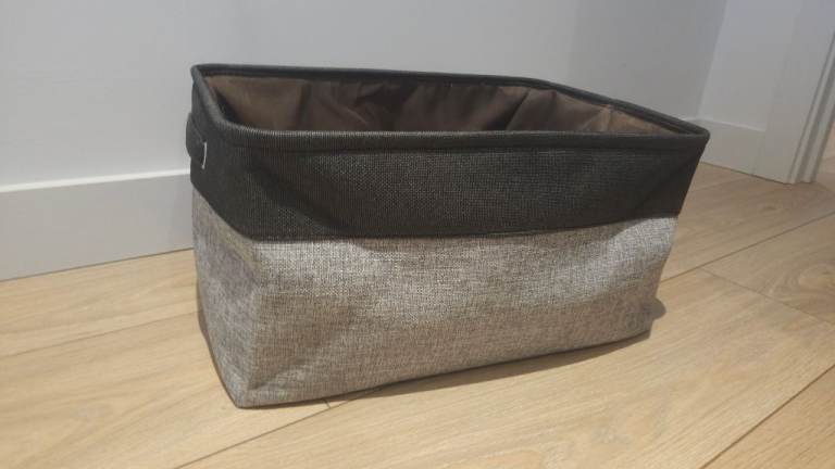 Large Canvas Storage Box with Handles & Drawstring – Grey/Black