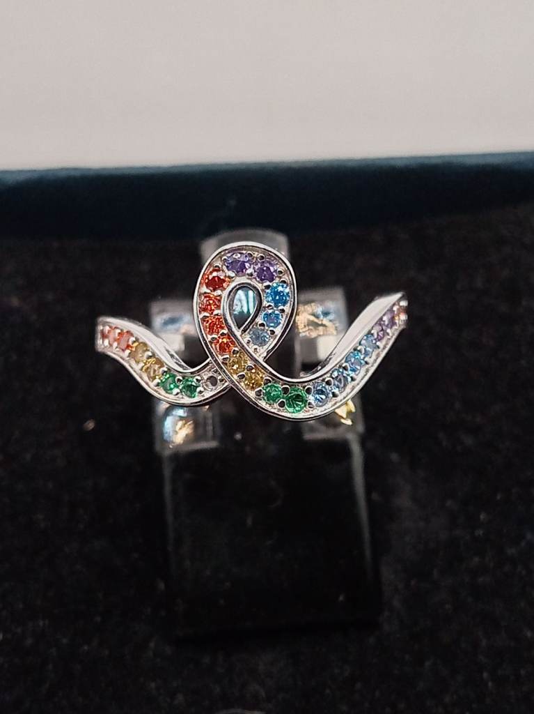Rainbow Gemstone Ring – Silver Tone, As Good As New