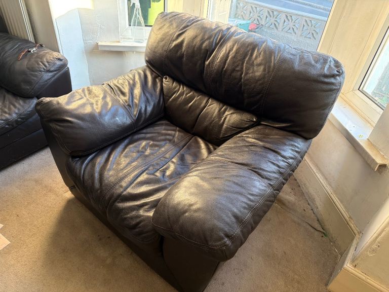 Comfortable Brown Leather Armchair – Good Condition