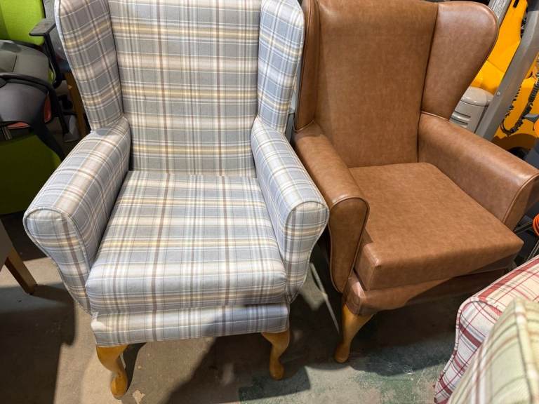 Balmoral Fireside Wing Back Arm Chair/Tartan Highland Blue/Stain Resistant/Crib 5
