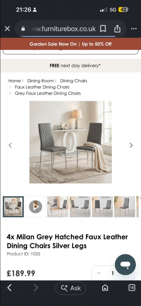 4x Furniturebox Milan Grey Faux Leather Dining Chairs – NEW