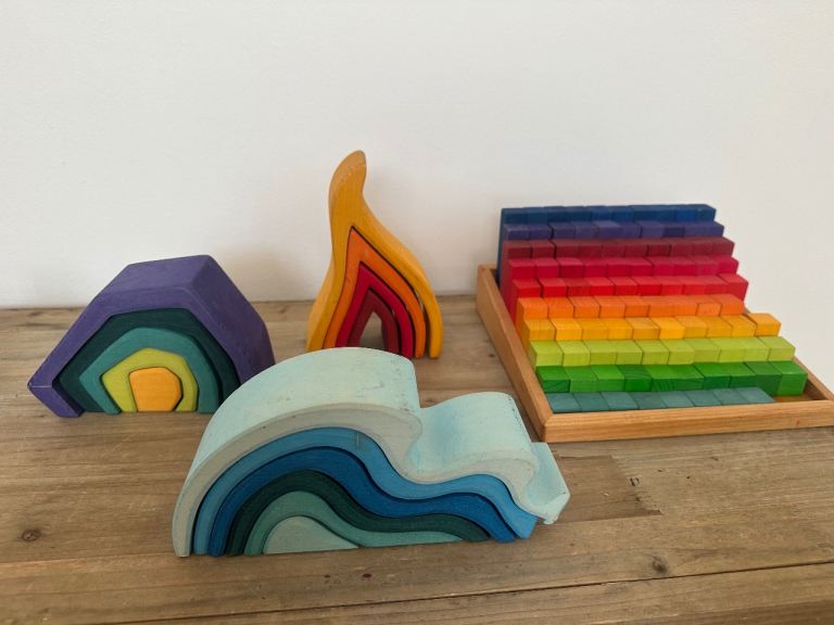 Grimm's Wooden Rainbow & Bauhaus Building Sets – Good Condition