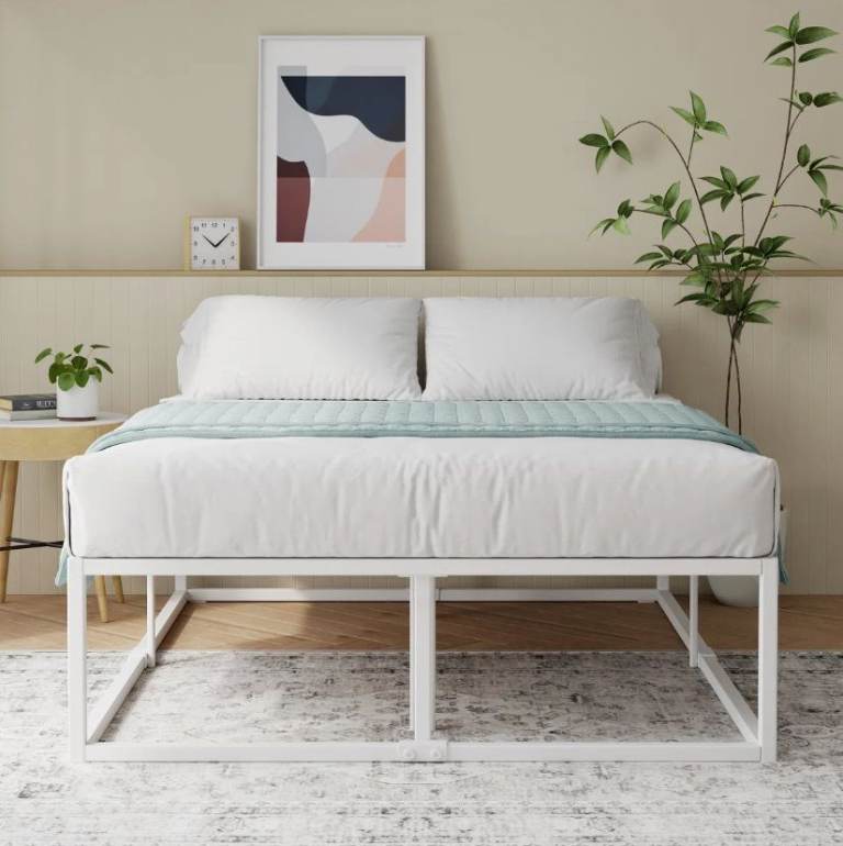 Dekker King Size Metal Platform Bed with Wooden slat support-White