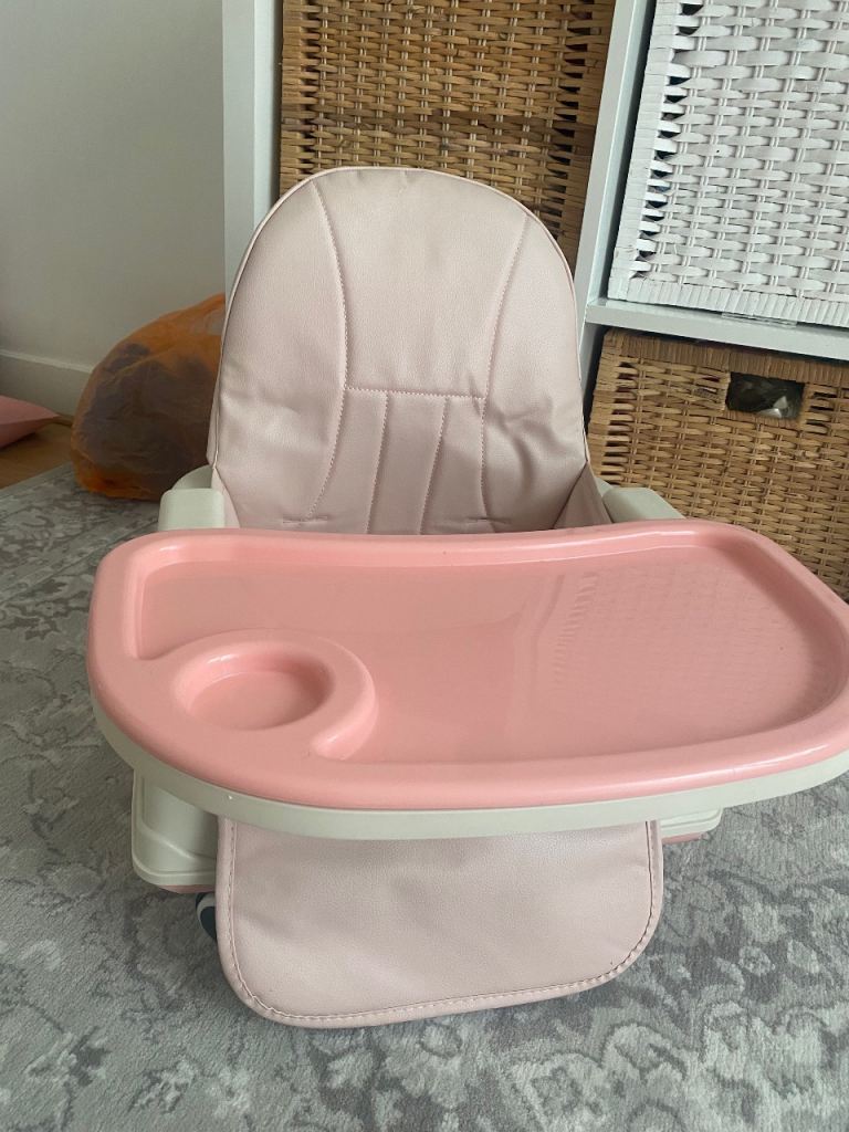 Pink & White Baby High Chair with Tray – Good Condition