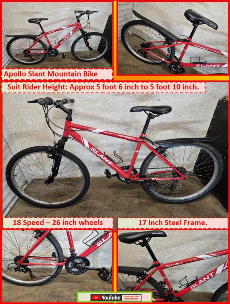 Apollo Slant Mountain Bike - 18 Speed – 26 inch wheels.