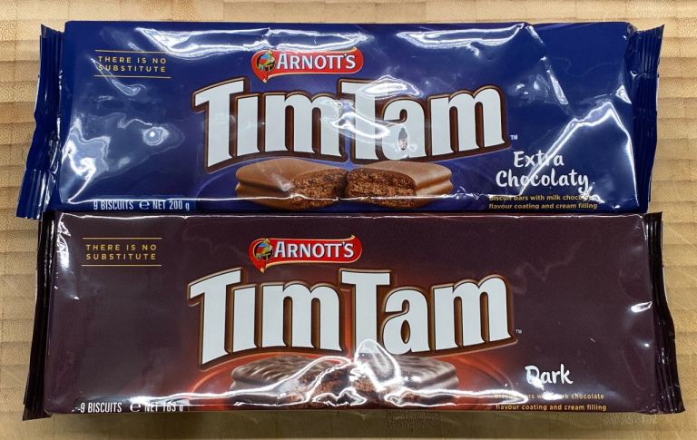 1 Dark and 1 Extra Chocolaty Tim Tams Australian Chocolate Bars. Packs. Australian Import