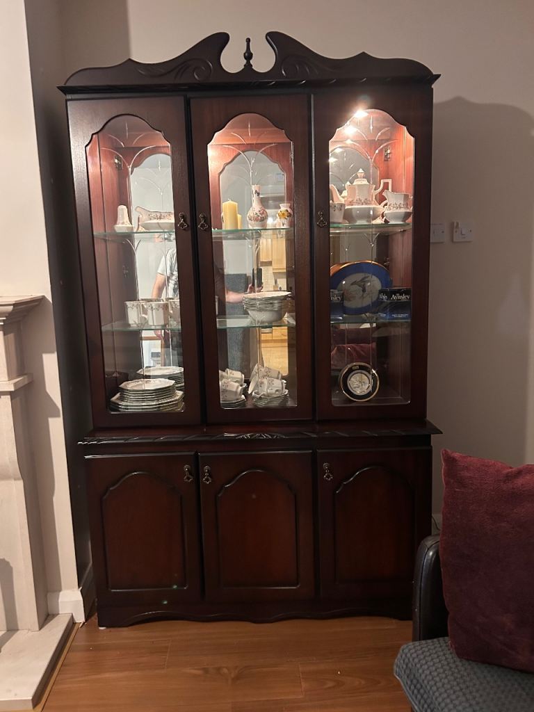 Solid Wood Display Cabinet with Glass Doors