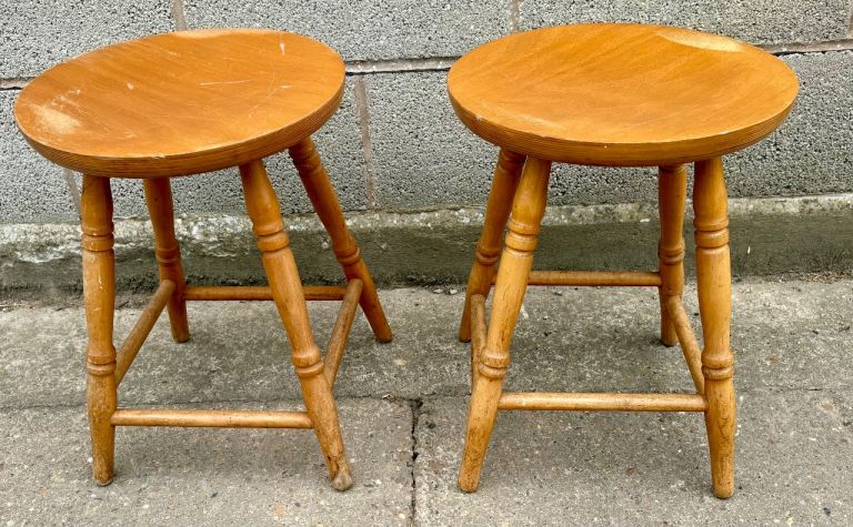 Pair of Pine Wooden Stools 