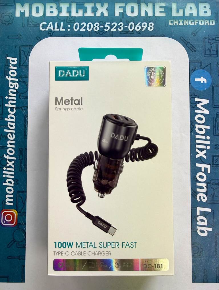 DADU 100W Metal Super Fast Dual USB Ports Car Charger with Type-C Cable