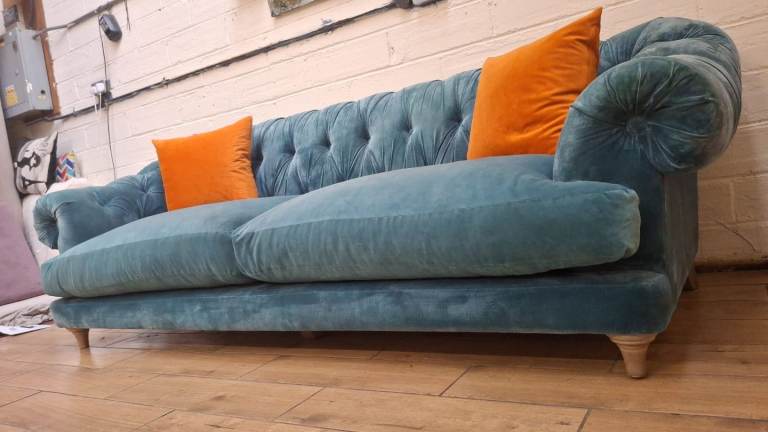 Loaf Bagsie large sofa in bluish grey velvet RRP £3500