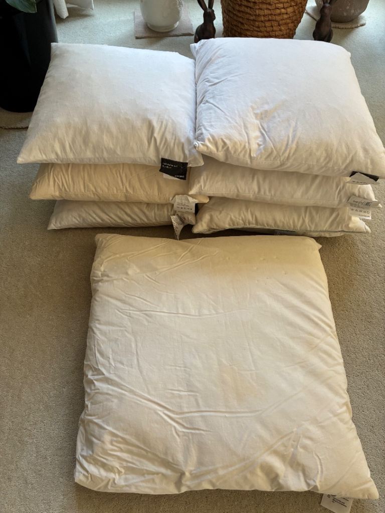 John Lewis Feather square cushion pads (60cm, 45cm, 40cm). £3 each Collect Chichester