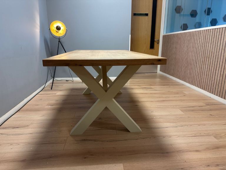 Wayfair Longview Oak Solid Wood Dining Table Buttermilk Cream X Cross Legs rrp £850