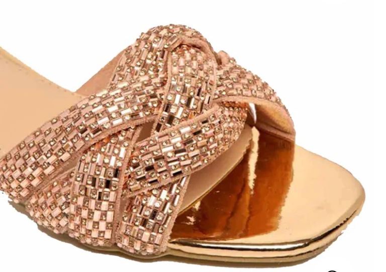 NEW pair Gemstone Band Block Heel Mules Champagne Women’s Size 5