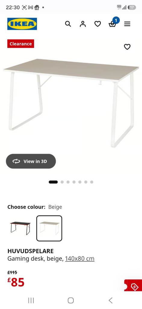 IKEA HUVUDSPELARE Gaming Desk - Beige 140x80 cm