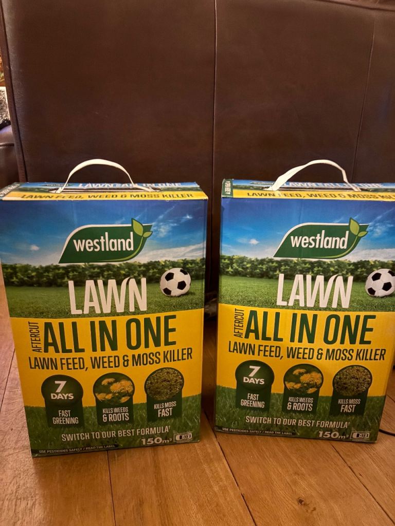 2 boxes of Westland Aftercut All In One Lawn Feed, weed and moss killer (150 m2 each box)