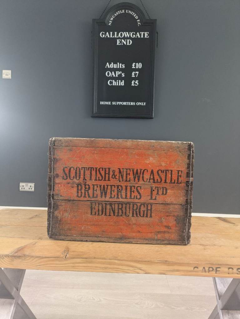 Vintage Scottish and Newcastle breweries wooden beer crate.