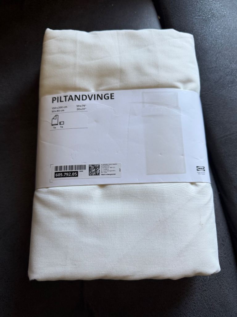 IKEA PILTANDVINGE Double Duvet Cover & Pillowcase Set – Cream, New