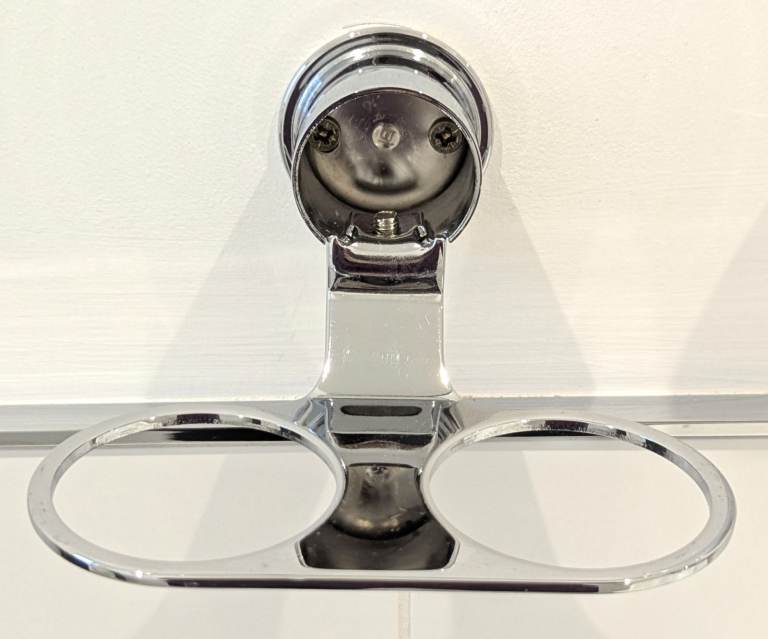 KEUCO APOLLO 2 GLASS TUMBLERS CHROME HOLDER GOLD TRIM 14cm W x 11cm D x 9.5cm H